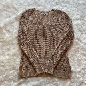 Loft Tan Long Sleeve Sweater with Gold Shimmer Size Medium